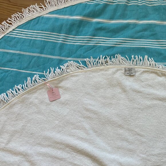 NWT - Calypso St. Barth Turquoise Blue Round Stripe Beach Towel - 60" diameter - Picture 2 of 2